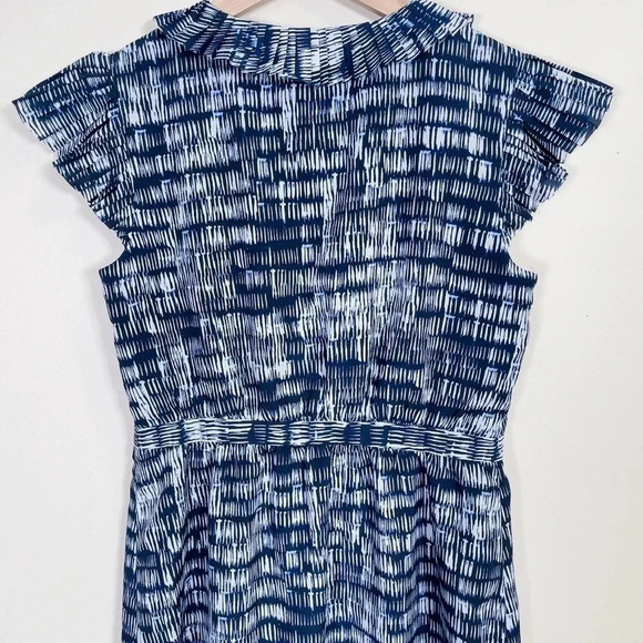 Banana  Republic Sleeveless Ruffle Front Pleated Collar Blue And White Dress - Picture 11 of 16